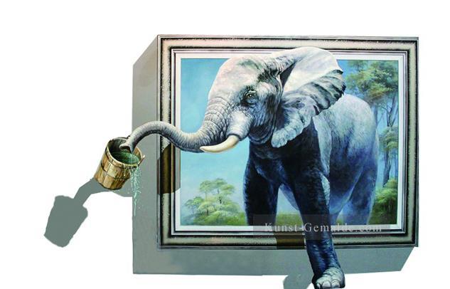 trinken Elefanten aus dem Rahmen 3D  Ölgemälde
